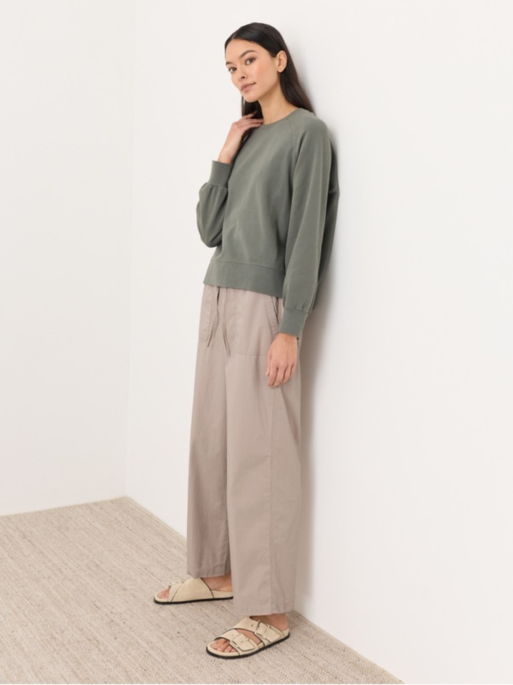 Pact Organic Women’s Stretch Poplin Wide Leg Pant | Beige | XL